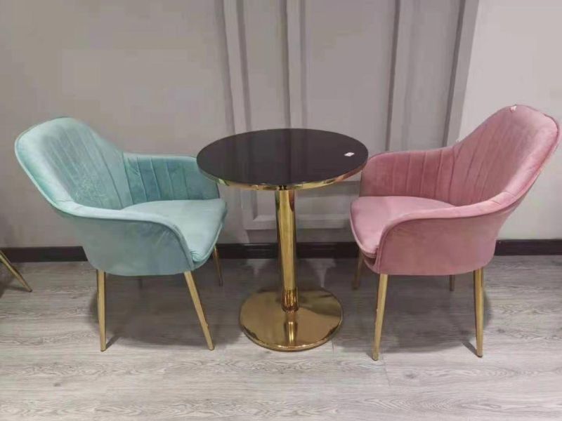 Factory Directly Luxury Design Fabric Modern Pink Velvet Accent Dining Chairs with Golden Legs