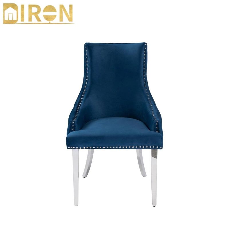 China Factory Contemporary Restaurant Furniture Velvet Leisure Fabric Dining Room Gold Chrome Leg Upholstered Dining Chair