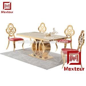 Gold Stainless Steel Base Marble Top Dining Room Table