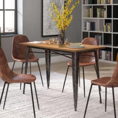 Metal and Wood Indoor Modern Rectangular Dining Table Furniture Set for Kitchen, Dining Room, Dinette