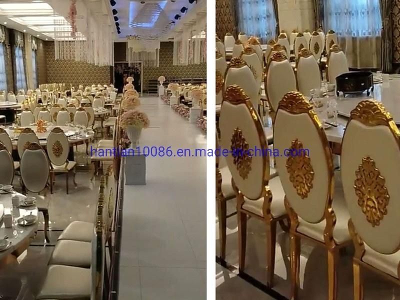 Golden Round Flower Hollow Back Stainless Wedding Hotel Dining Chair