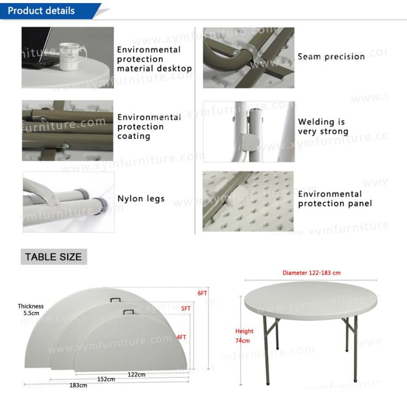 5FT Cheap Dining Round Plastic Folding Table with Folding Leg