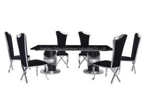 Dining Room Furniture Stainless Steel Table with Black Marble Table Top