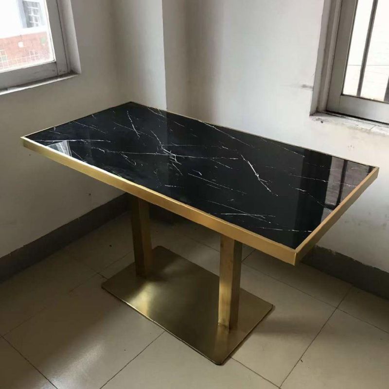 High Class Artificial Marble Top Dining Table Black Stone Square Table for Restaurant Coffee Shop Table