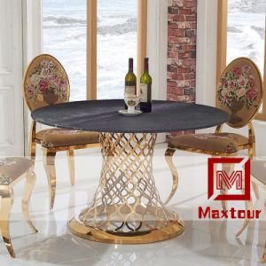 Luxury Modern Golden Stainless Steel Round Glass Dining Table