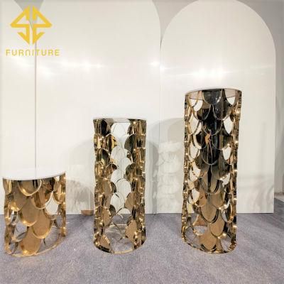 Luxurious Carved Stainless Steel Cake Tables for Weddings and Banquets,