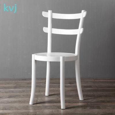 Kvj-7062 White Restaurant Slatted Simple Round Wooden Dining Chair