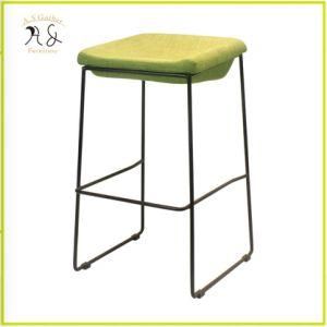 Nordic Concise Ins Design Metal High Bar Chair Stool with Green Cushion