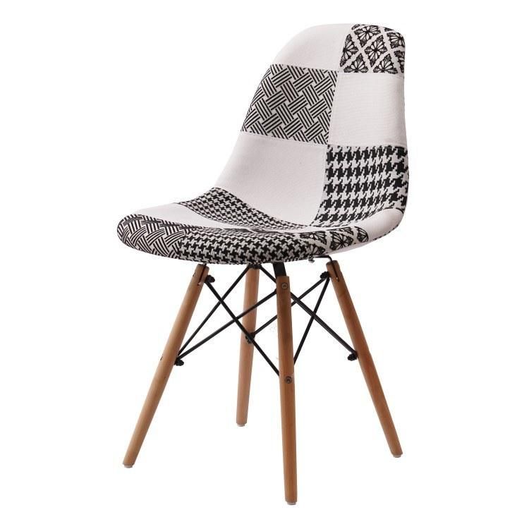 Unique Design French Coffee Shop Solid Wood Fabric Chair with Patchwork Design for Home Dining