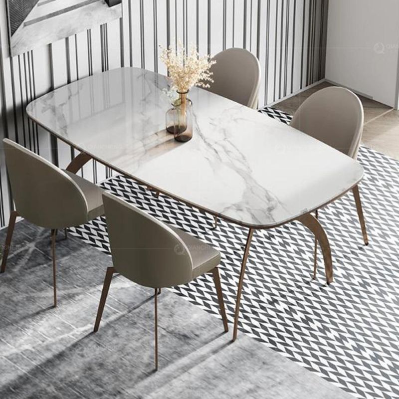 Foshan Factory Metal Curved Legs 4 Person Dining Table and Chair Sets