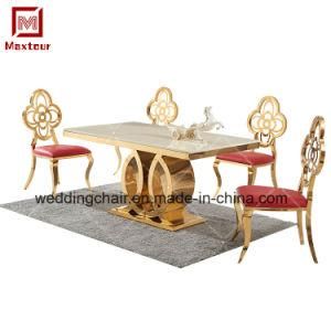 Luxurious Gold Flower Pattern Stainless Steel Dining Table Set