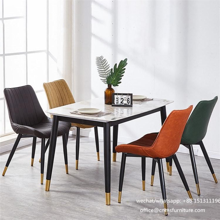 Home Restaurant Dining Room Furniture Modern Black Metal Leather Upholstered Dining Chair