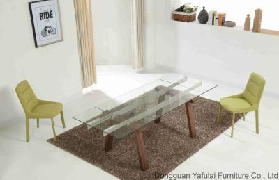 Modern Hot Sale Extension Clear Glass Solid Wood Dining Table Furniture