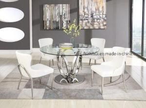 Glass Top Stainless Steel Dining Table Set