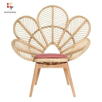 Outdoor Real Rattan Furniture Small Peacock Flower Rattan Chair with Seat Pad
