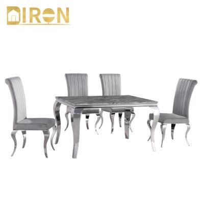Chinese Wholesale Home Furniture Rectangular Modern Stainless Steel Dining Table Set with Glass/Marble Top