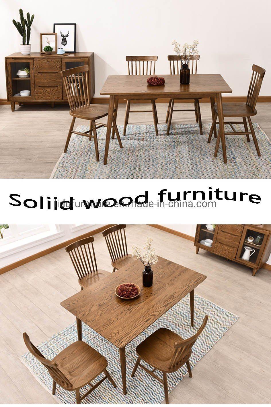 Natural Color Dining Room Furniture Rectangular 6 Seaters Solid Oak Modern Wooden Dining Table