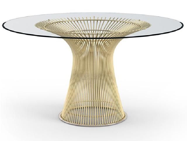 Modern Luxury Furniture Silver Metal Base Tempered Glass Dining Table