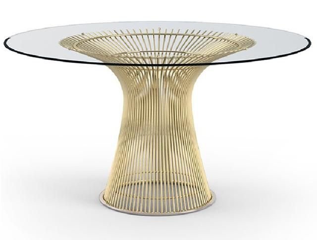 Modern Luxury Furniture Silver Metal Base Tempered Glass Dining Table