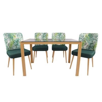 Space Saving Dining Table Set Painted Glass Table Top with Metal Tube Frame Dining Table with 4 Chairs