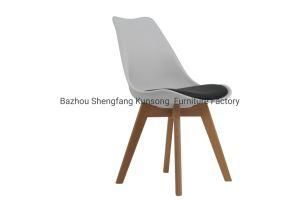 PP Plastic Dining Chair with Beech Wood Legs PU Seat Cushion