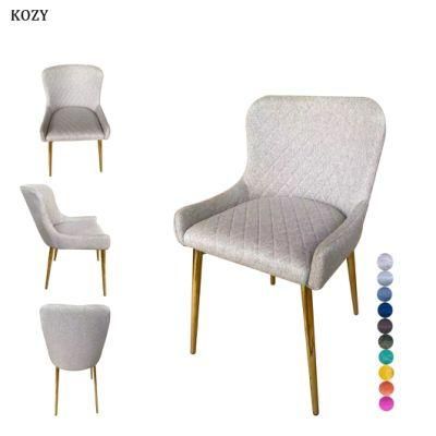 Home Furniture Coffee Hotel Luxury Upholstered Soft Back Velvet Fabric Dining Chair with Metal Legs