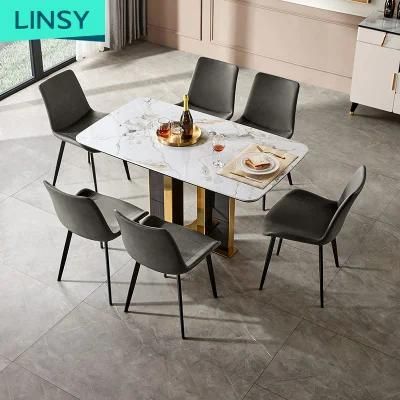 Linsy Gold European Style 6 Chairs White Marble Top Dining Table Ls315r3