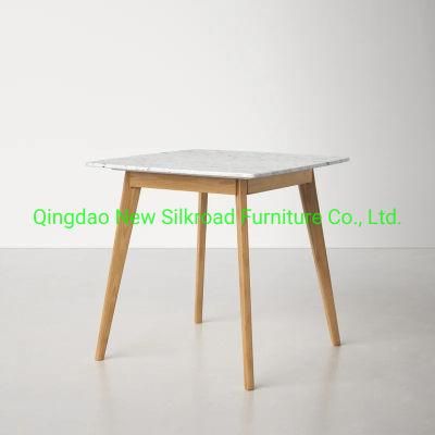 China Wholesale Modern Luxury Style Hotel Restaurant Home Living Room Furniture Dining Table Carrara Marble Top Wooden Legs Dining Table