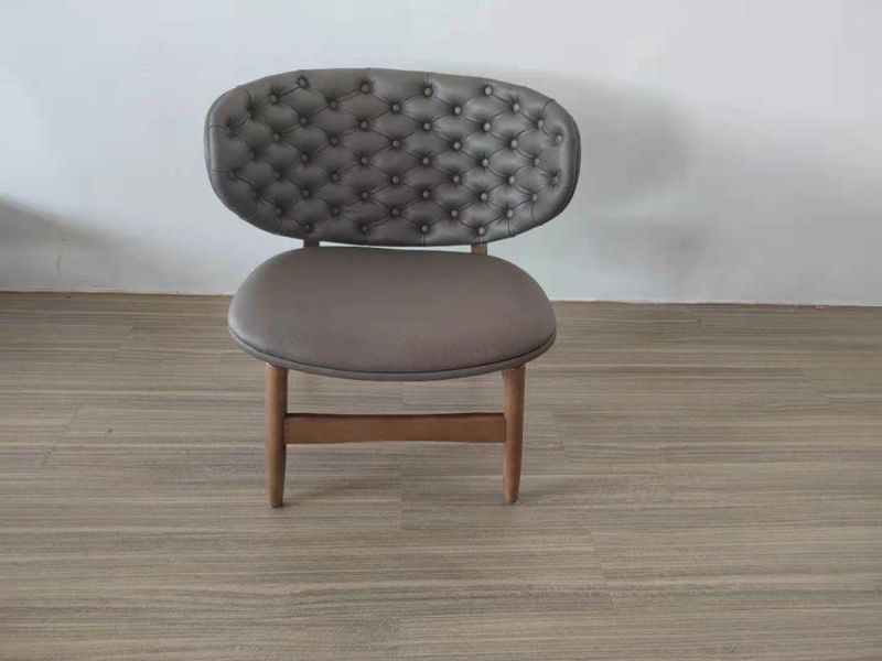 Round Back PU Leather Seat Dining Chair with Wooden Legs for Restaurant Use