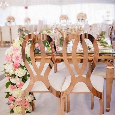 Rose Gold Stainless Steel Luxury Golden Stacking Modern Round Back Metal Hotel Restaurant Wedding Banquet Chiavari Dining Chair