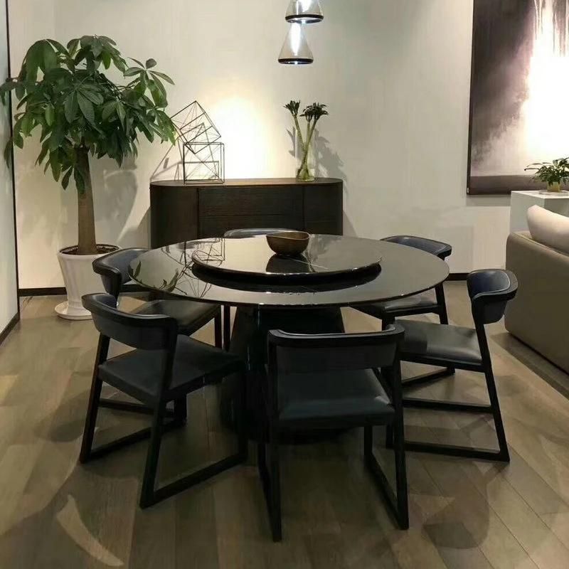 Modern Dining Room Furniture Round Natural Marble Top with Solid Wood Base Dining Table