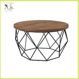 Top Quality Modern Simple Design Wooden Coffee Round Table Design Leg Metal
