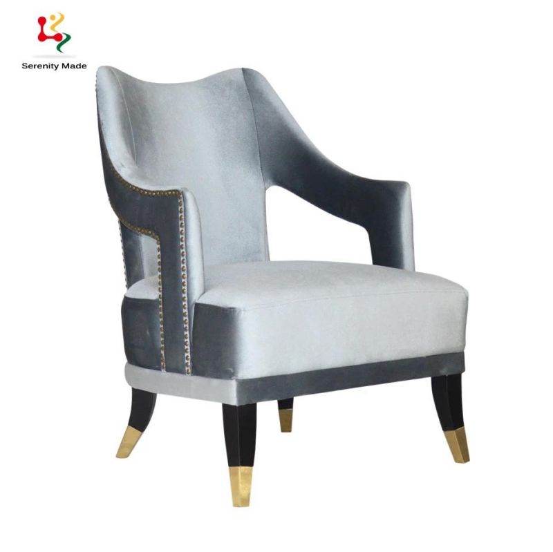 Luxury Alexandar Velvet Fabric Throne Golden High Back Lounge Arm Chair