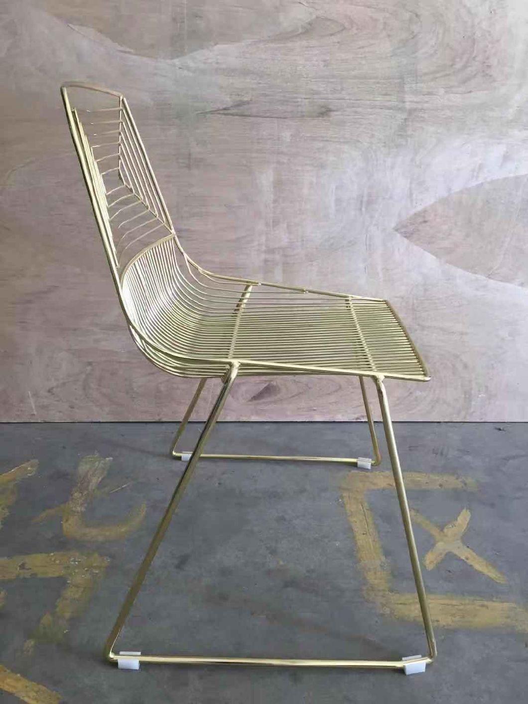 Wholesale Event Outdoor Furniture Stainless Steel Gold Wire Metal Dining Chair Stacking