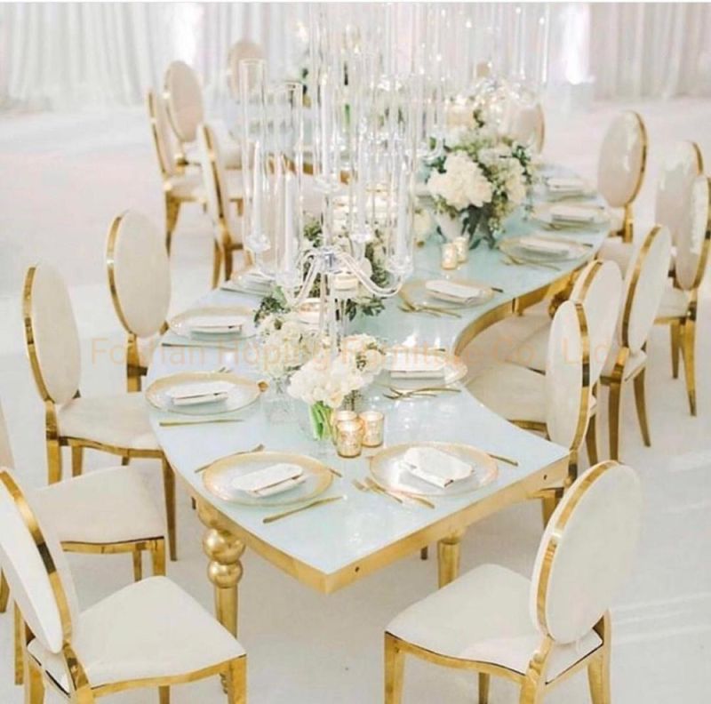 Modern Luxury Hotel Banquet Furniture Metal Frame Stainless Steel Golden Wedding Chair Party Event Rental Resell Chair for Restaurant Dining