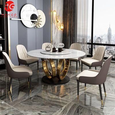 Foshan Factory Wholesale Commercial Luxury Table Golden Stainless Steel Base Marble Dining Table Sets Dining Table