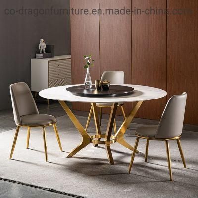 Modern Gold Stainless Steel Base Dining Table with Marble Top