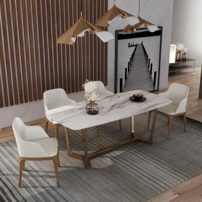 Wholesales Metal Home Furniture Marble Stone Luxury 1.8m Modern Dining Set Restaurant Table