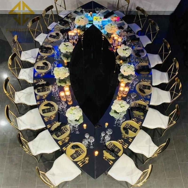 Wedding Gold Mirror Glass Stainless Steel Dining Rose Gold Table Wedding Rent Dining Table, Mirrored Dining Table