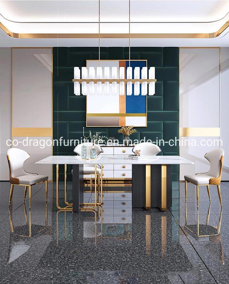 Luxury Dining Furniture Stainless Steel Dining Table with Marble Top