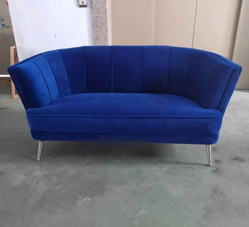 Guangdong Factory Directly Sell Blue Color Velvet Commercial Restaurant Sofa