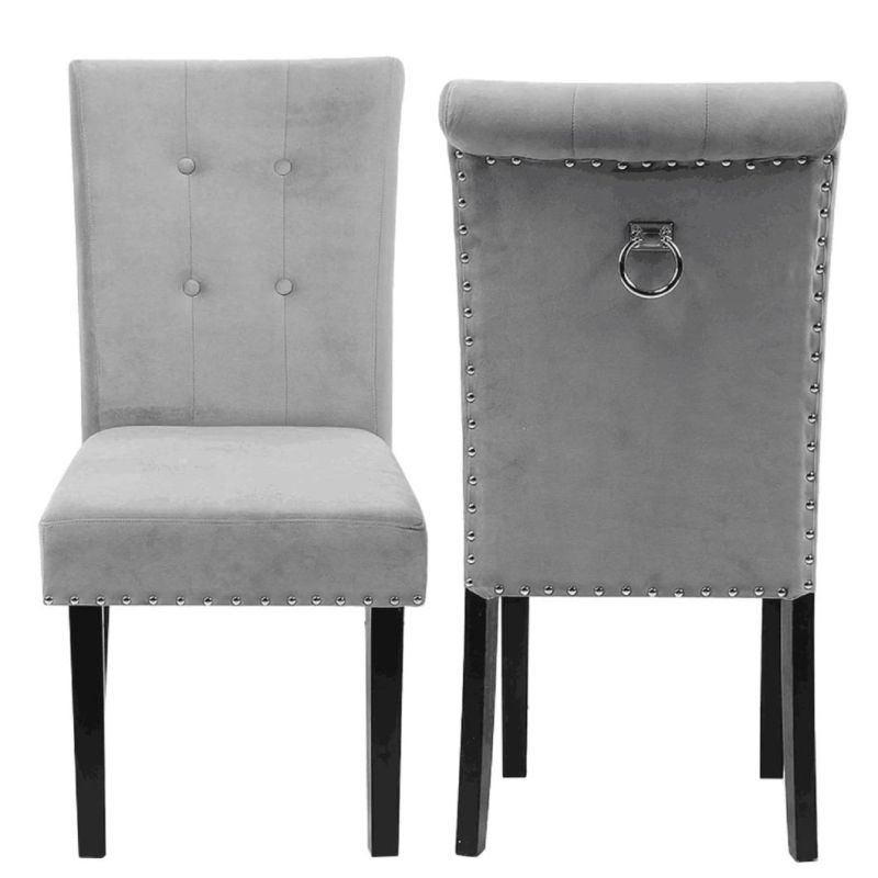 Home Furniture Solid Wood Frame Velvet Cloth Dining Chair with 2 Sets