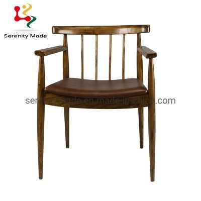 Coffee Shop Furniture Wooden Frame Fabric Seat Dining Armchairs