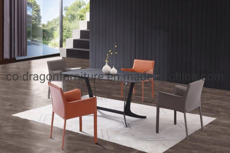 Rock Plate Top Steel Leg Rectangle Dining Table Sets Furniture