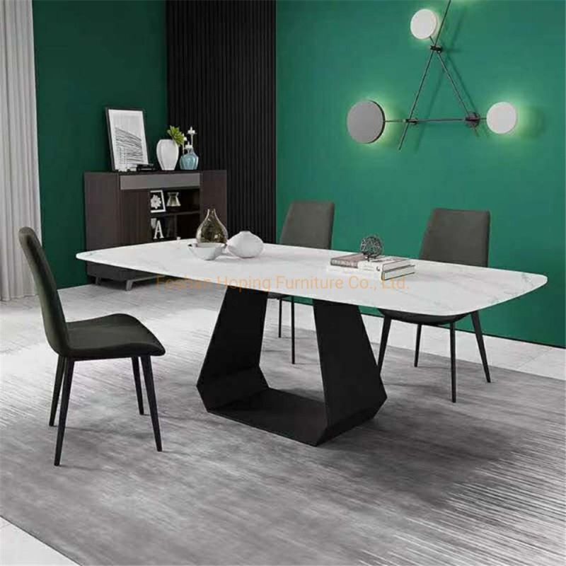 Factory Wholesale Modern Restaurant Furniture Luxury Rectangle Marble Dining Table with Steel Base