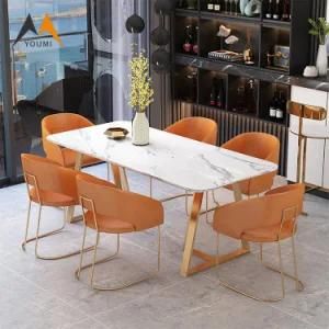 Commercial High Quality Modern Metal Gold 8 Seater Dining Table Set