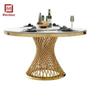 Dining Room Furniture Stainless Steel Round Gold Dining Table with Rotating Top for Wedding