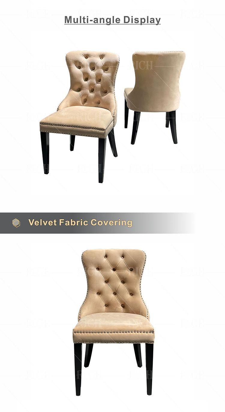 Fabric Button Back Dining Chairs Restaurant Dining Room Chair Modern Single Upholstered Tufted Chesterfield Wing Back Accent Dining Chairs with Wood Legs