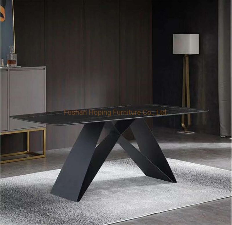 Factory Wholesale Modern Restaurant Furniture Luxury Rectangle Marble Dining Table with Steel Base