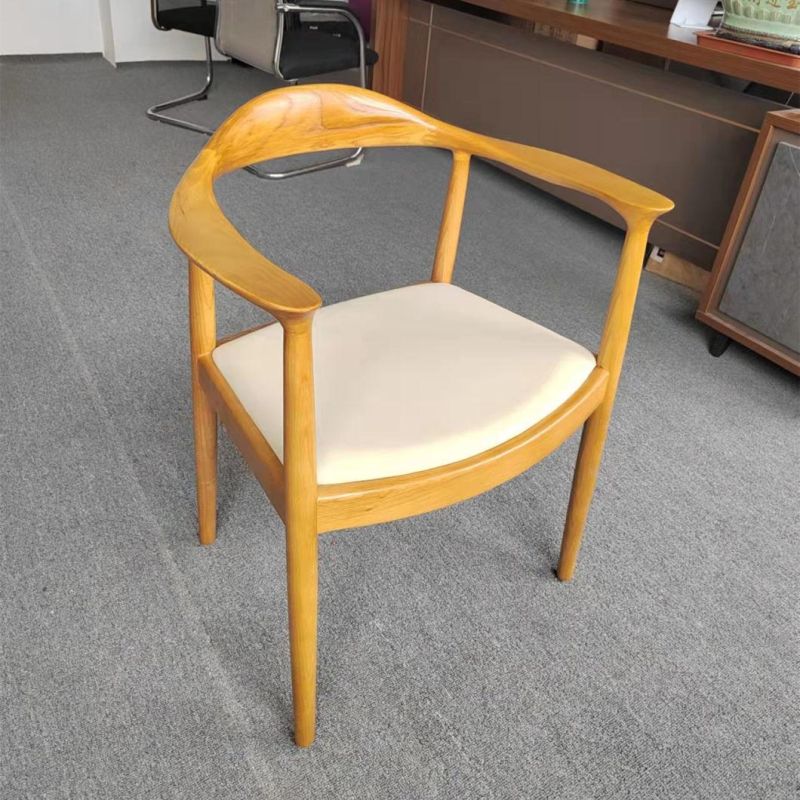 Restaurant Furniture Solid Wood Armchair for Cafe Coffee Shop Leather Upholstered Seat Dining Chair